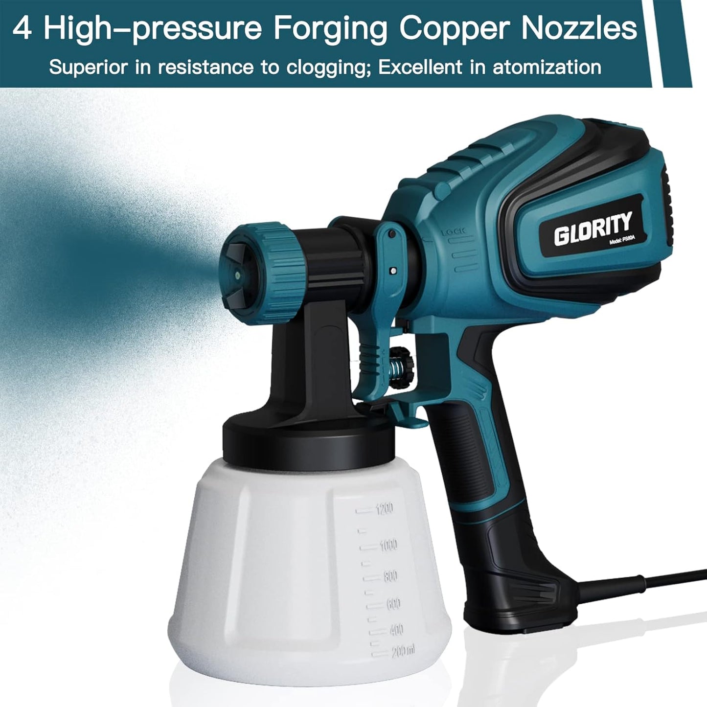GLORITY 700W HVLP Paint Sprayer with 4 Nozzles & 3 Spray Patterns