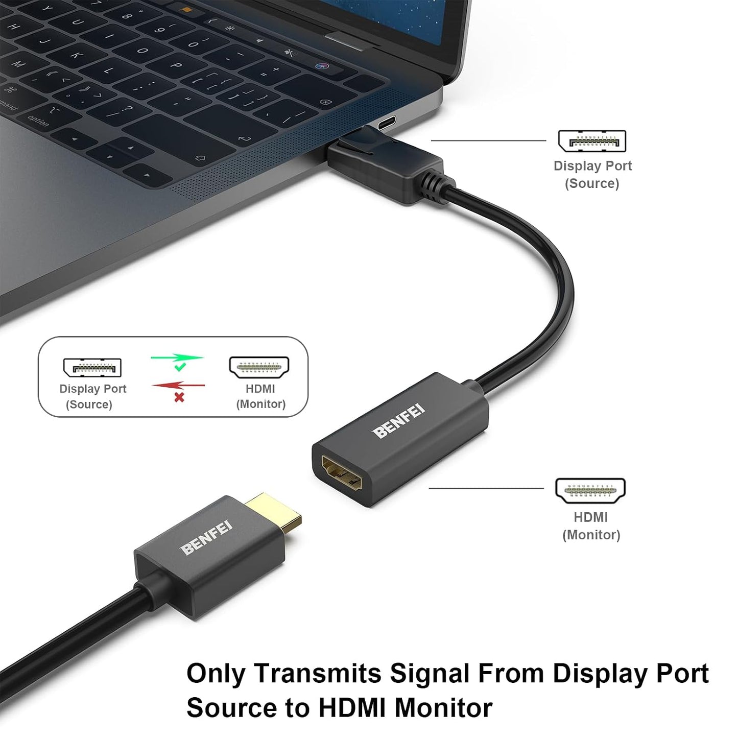 BENFEI DisplayPort to HDMI Adapter Gold-Plated Male to Female 4K 30Hz Black