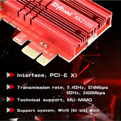 Ziyituod WiFi 6E AX210 PCIe Card with Bluetooth 5.2 Tri‑Band 5400Mbps
