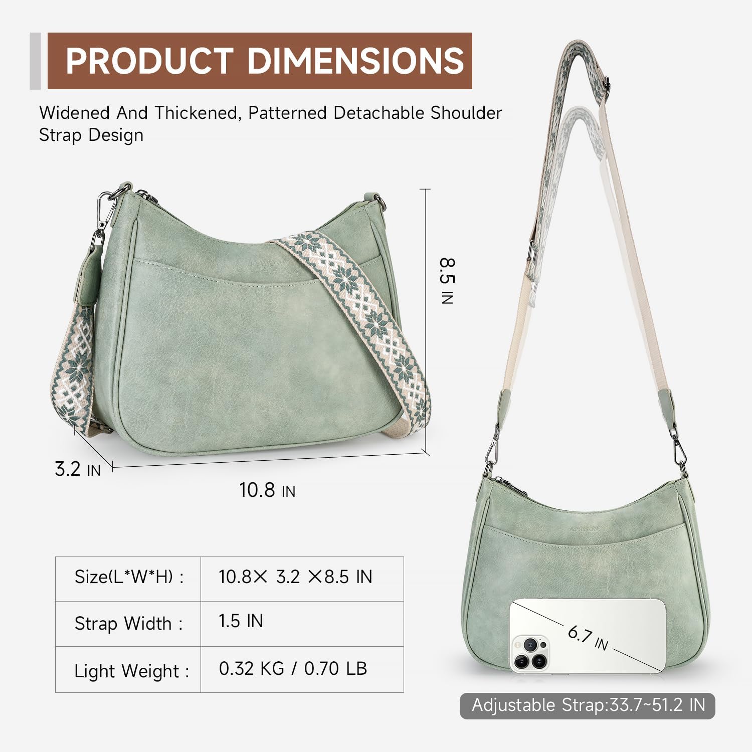 APHISON Small Vegan Leather Crossbody Shoulder Bag with Adjustable Strap