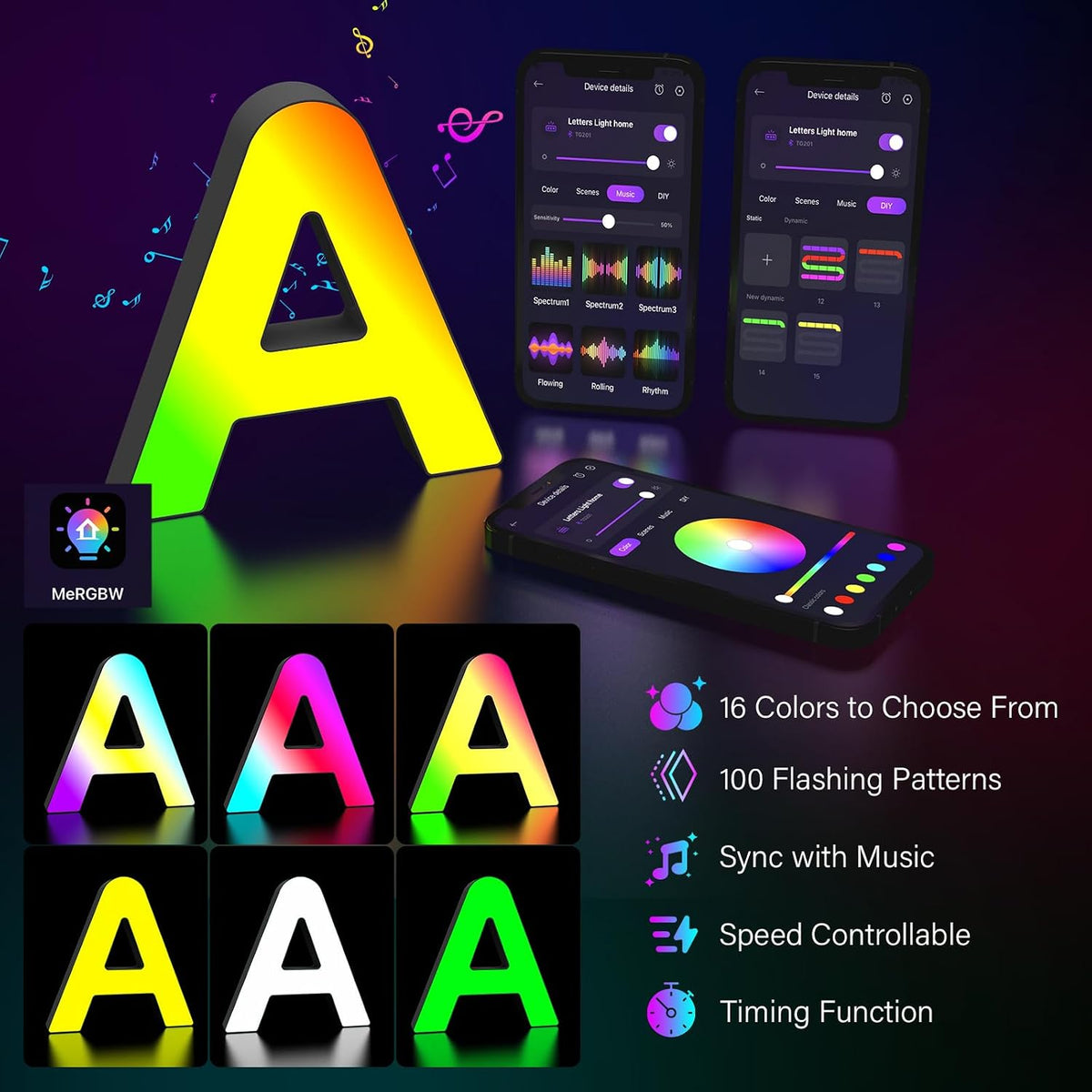 G201 App Control RGB LED Light Up Marquee Letter USB