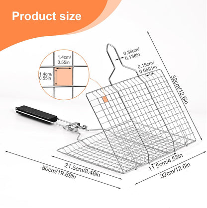 Ribber Folding Portable Fish Grilling Basket for Outdoor Grill