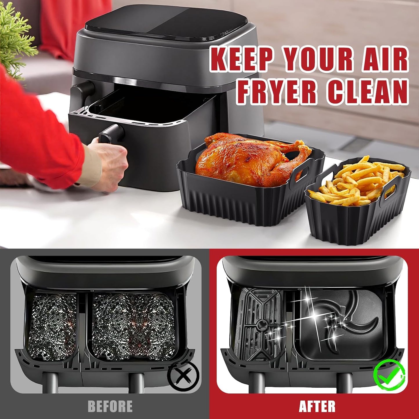 PETHREE Silicone Mould for Philips Airfryer Dual Basket 6L/3L