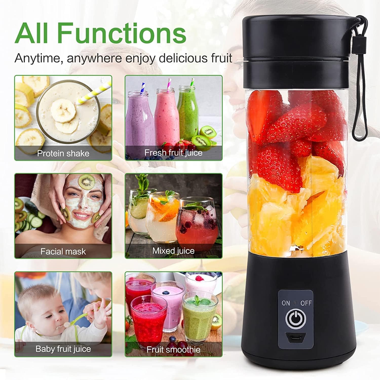 Moisturnt Portable USB Rechargeable Personal Blender 380ml Mini Smoothie Mixer
