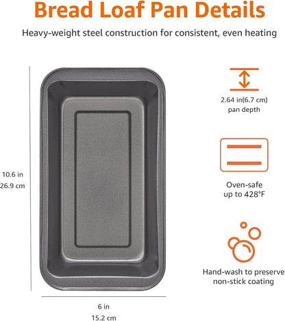 Amazon Basics 2-Piece Non-Stick Carbon Steel Loaf Pan Set, Grey