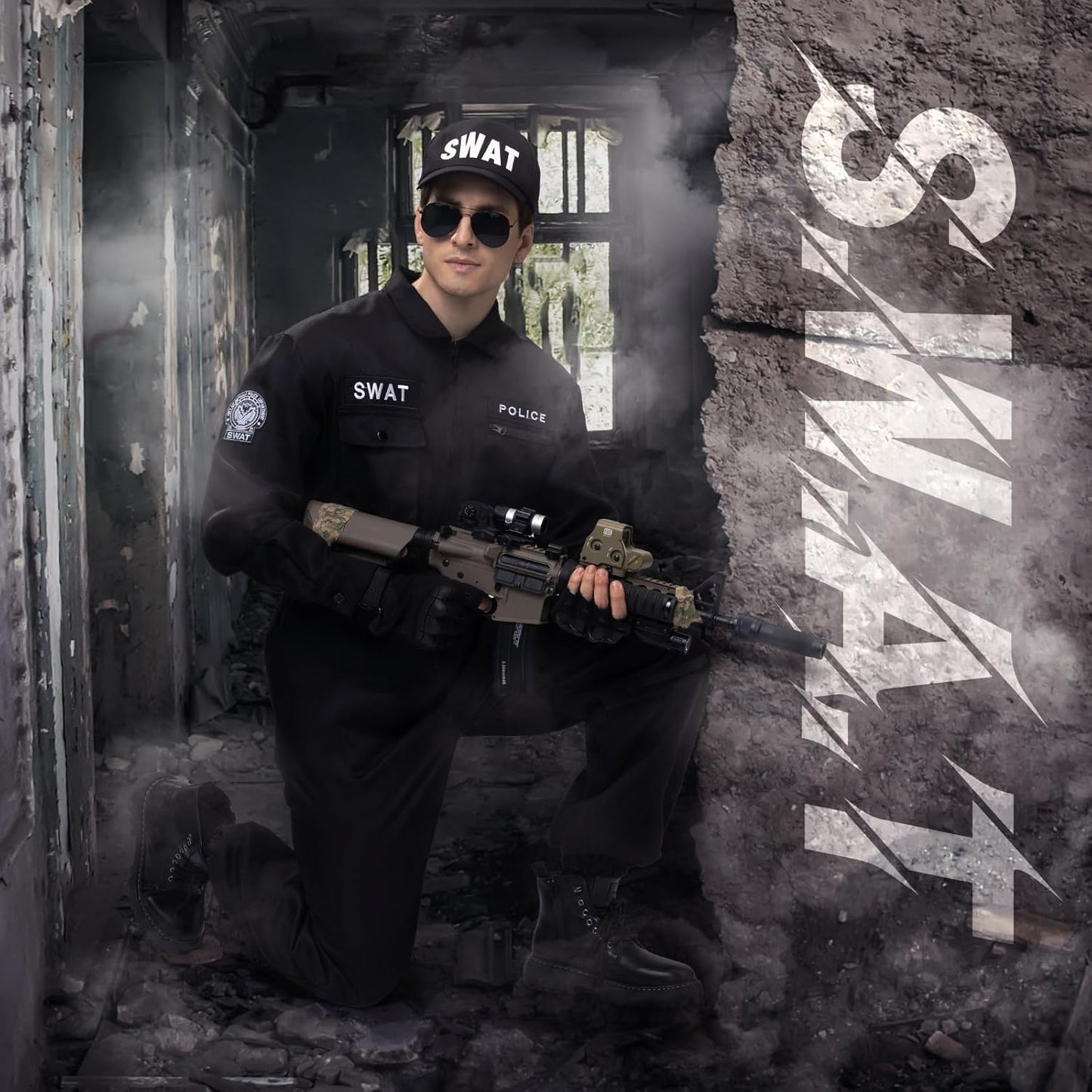 Ulikey Men's Tactical SWAT Jumpsuit with Cap, Sunglasses, Gloves