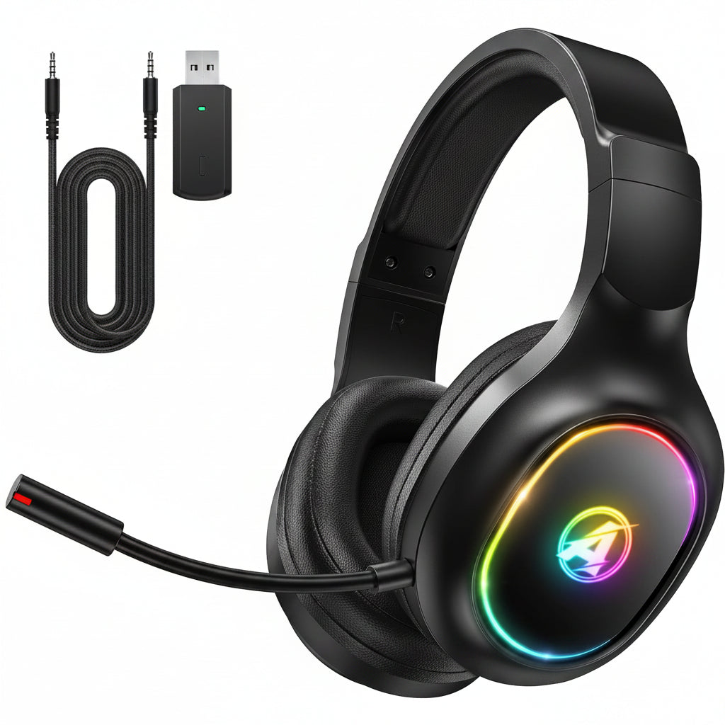Awinnasey PH1 Wireless Gaming Headset 2.4GHz Bluetooth 7.1 Surround Sound Over-Ear with Mic for PS5 PS4 PC Switch
