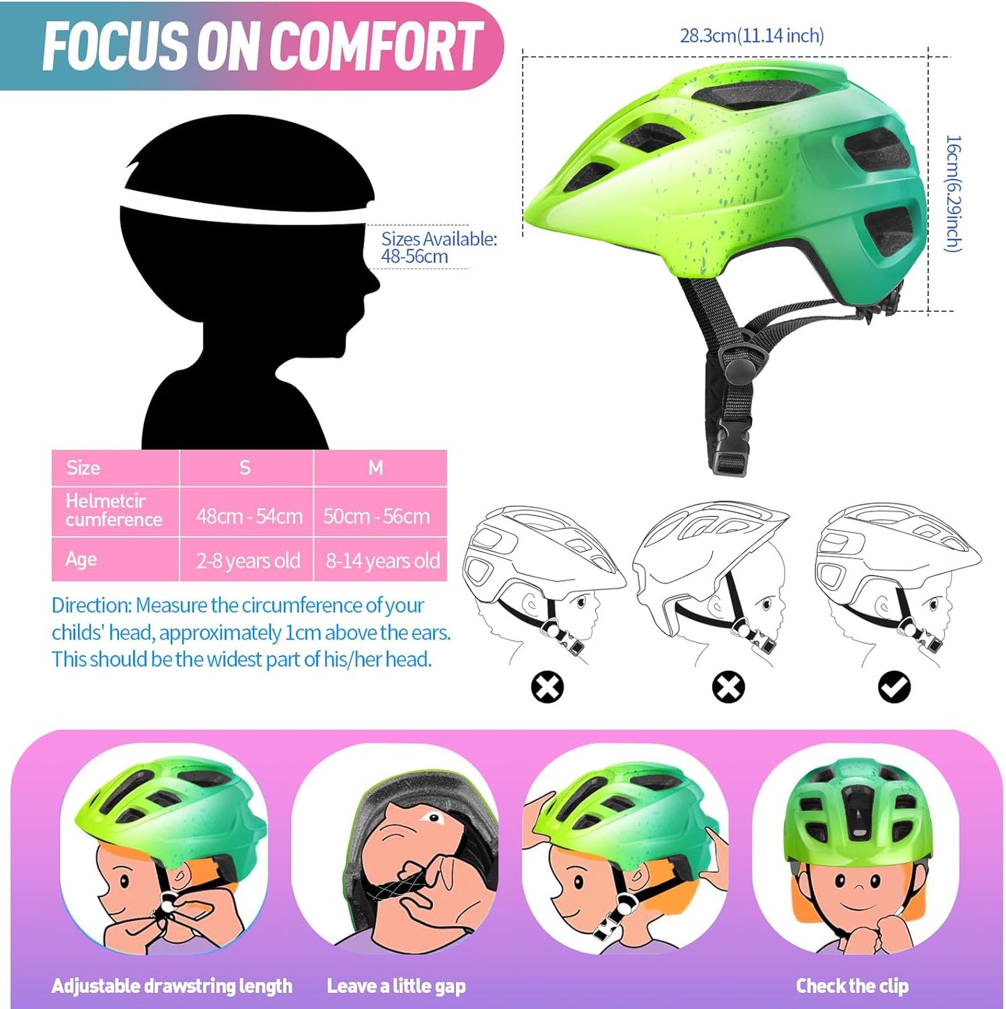 RaMokey Kids Bike Helmet with Detachable Visor, Adjustable Fit