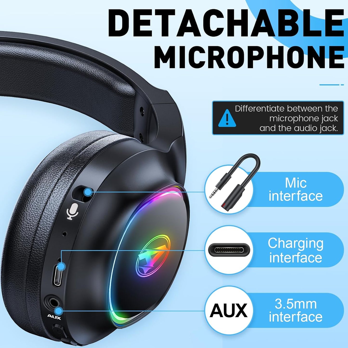 Awinnasey PH1 Wireless Gaming Headset 2.4GHz Bluetooth 7.1 Surround Sound Over-Ear with Mic for PS5 PS4 PC Switch