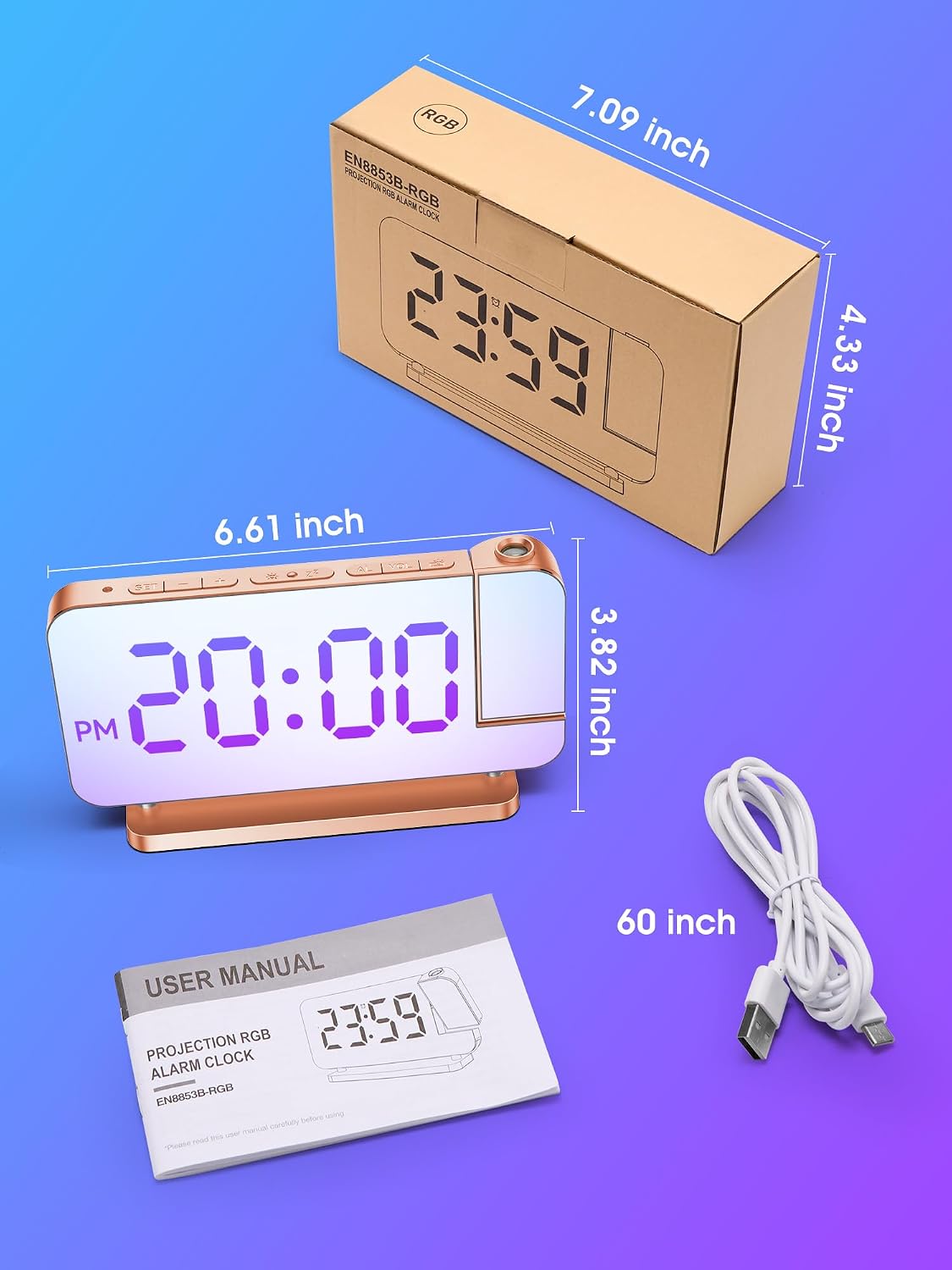 COOLNIGHT EN8853B-RGB Projection Alarm Clock Rose Gold