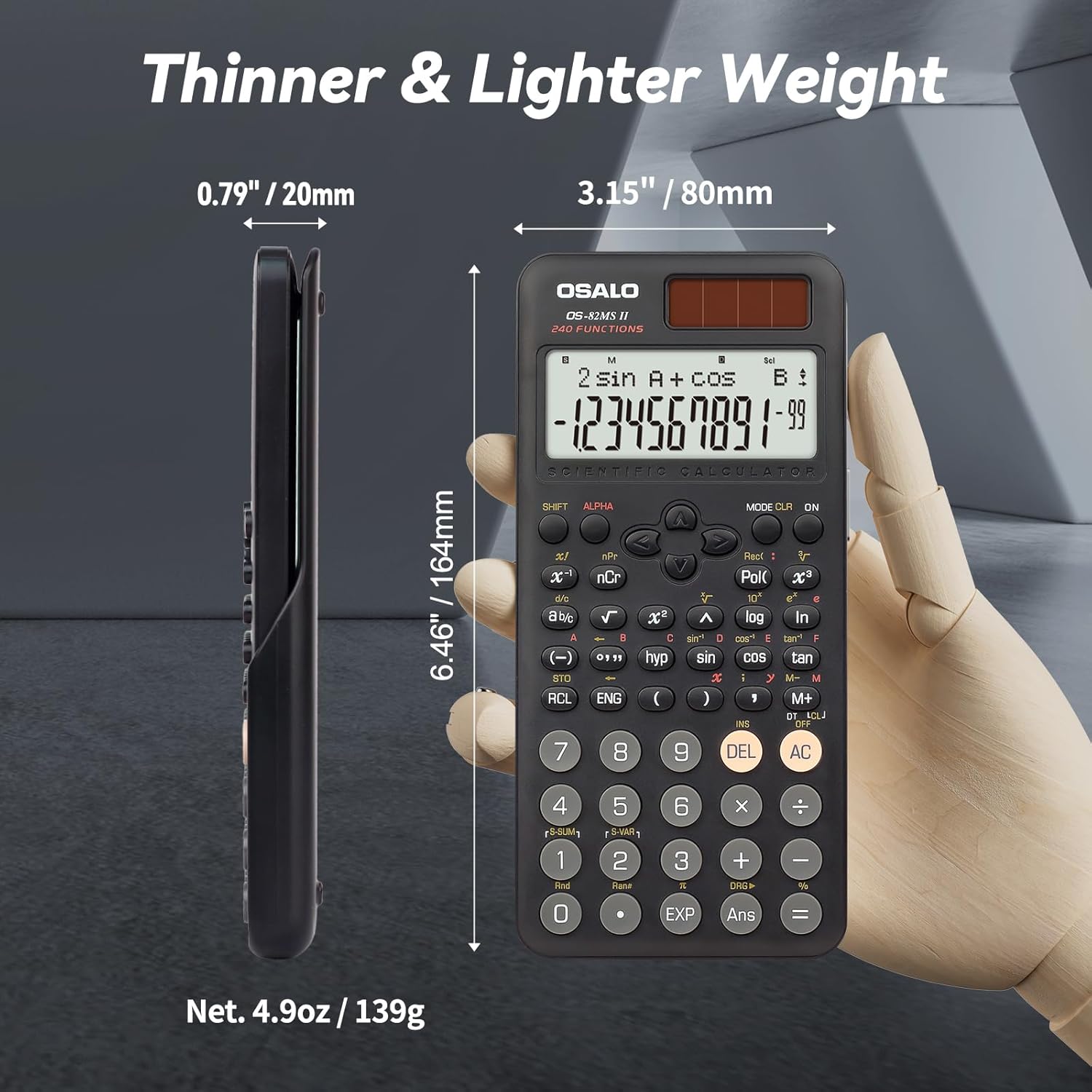 OSALO 240-Function Solar Scientific Calculator with Protective Cover