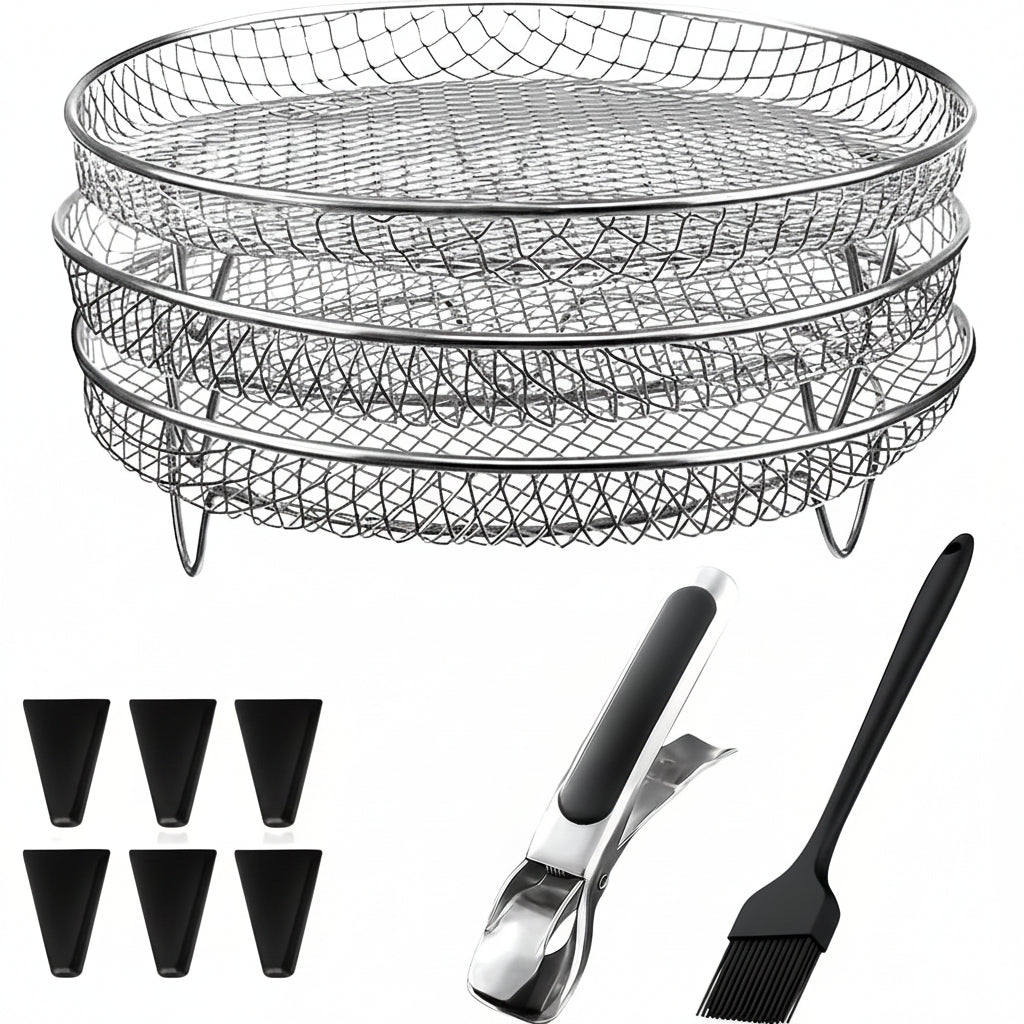 Konesky 3‑LayerAir Fryer Rack Stainless Steel Stackable Design