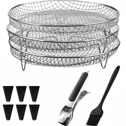 Konesky 3‑LayerAir Fryer Rack Stainless Steel Stackable Design