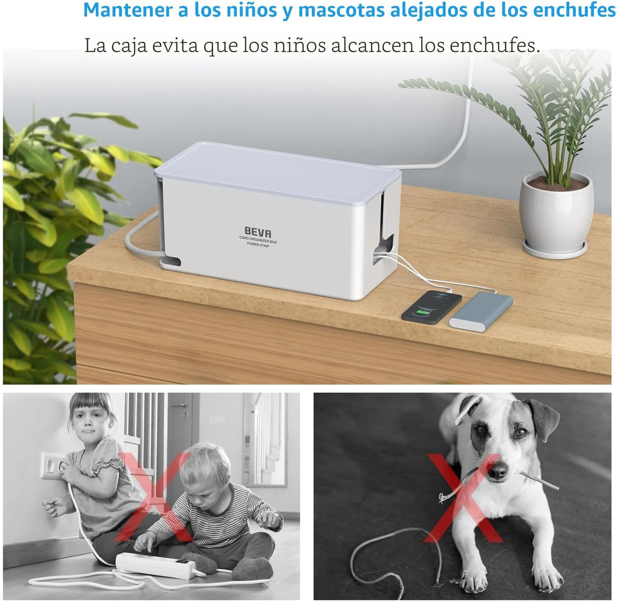 BEVA PW0620-CU-W Power Strip with Cable Organizer Box 3680W
