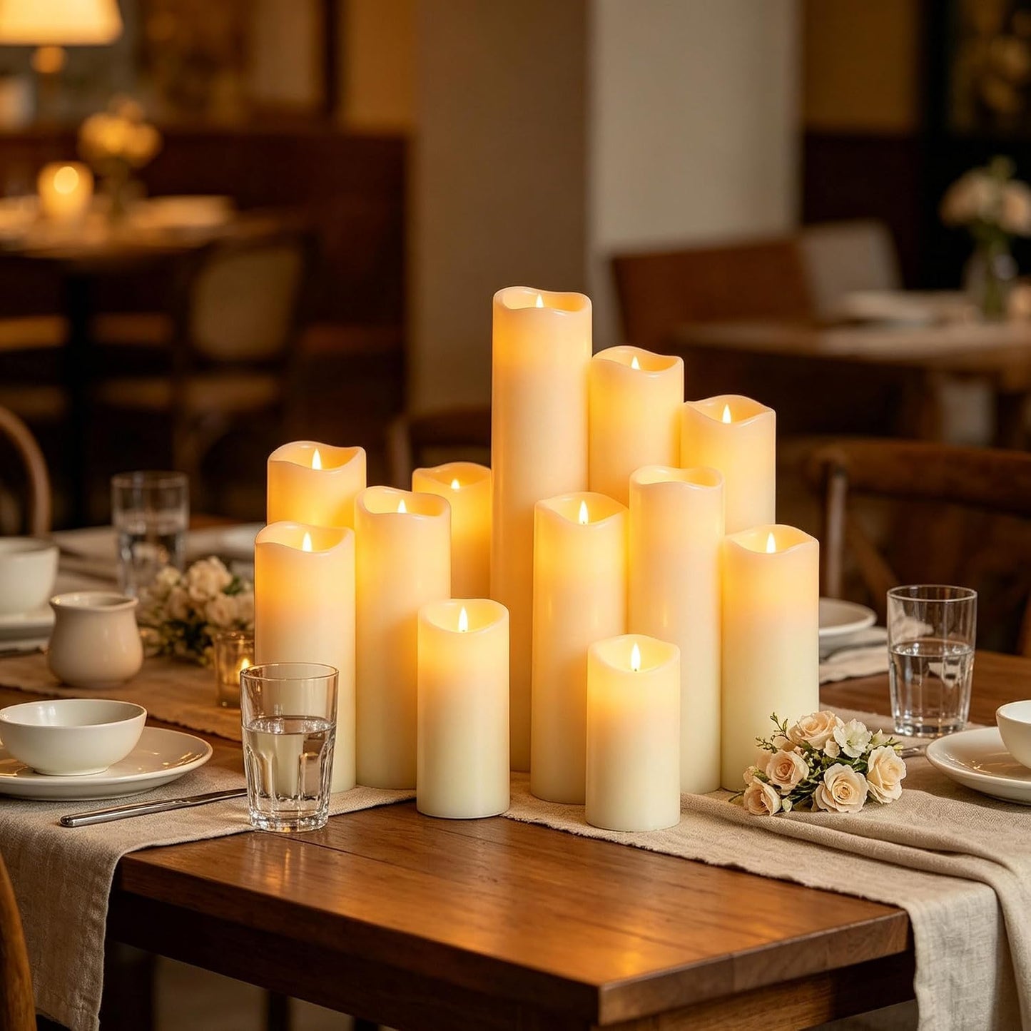 Da by 12-Pack Ivory Real Wax Flameless LED Taper Candles with Remote Control