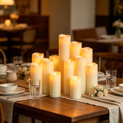 Da by 12-Pack Ivory Real Wax Flameless LED Taper Candles with Remote Control
