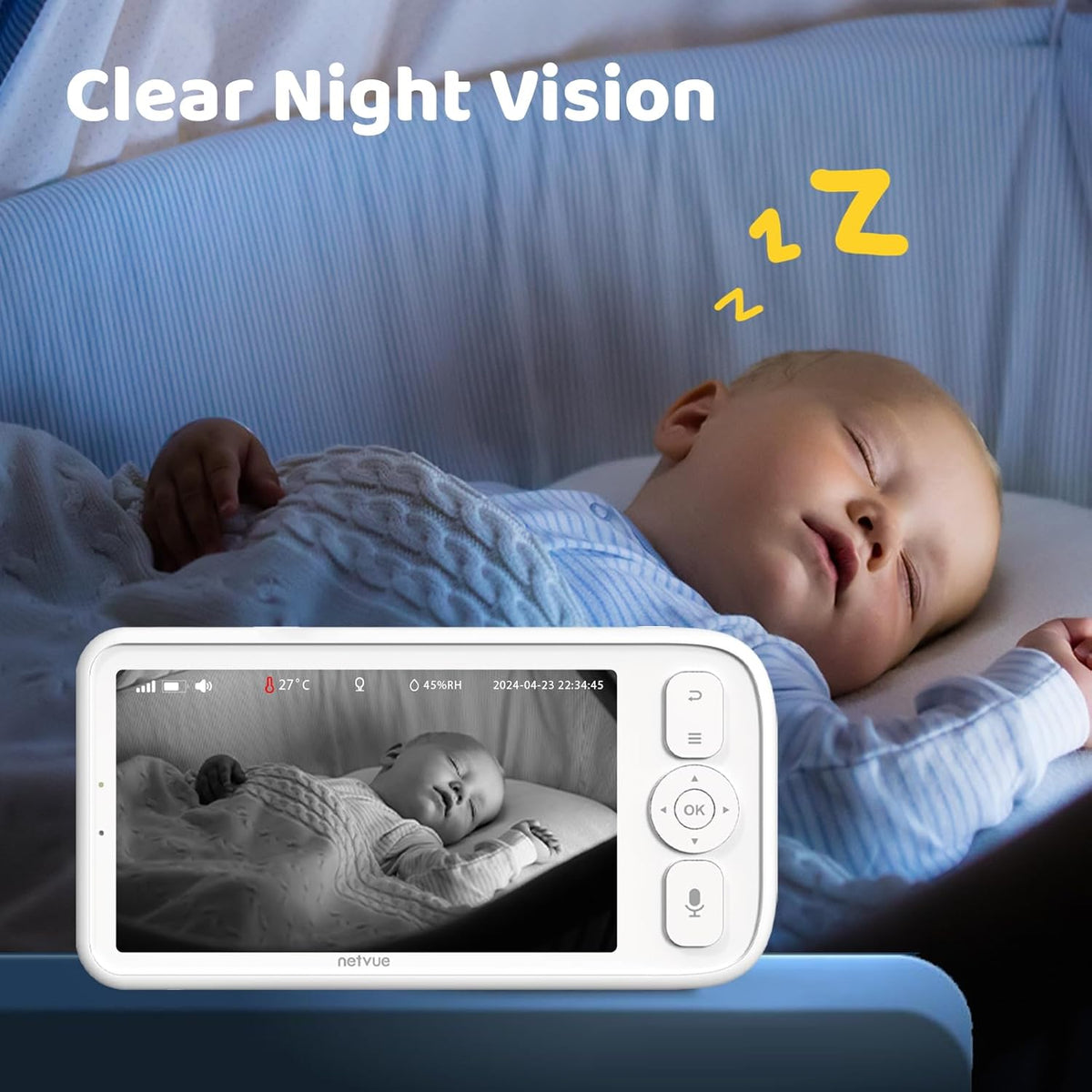 NETVUE Upgraded 5\" Baby Monitor Camera with 5000mAh Battery