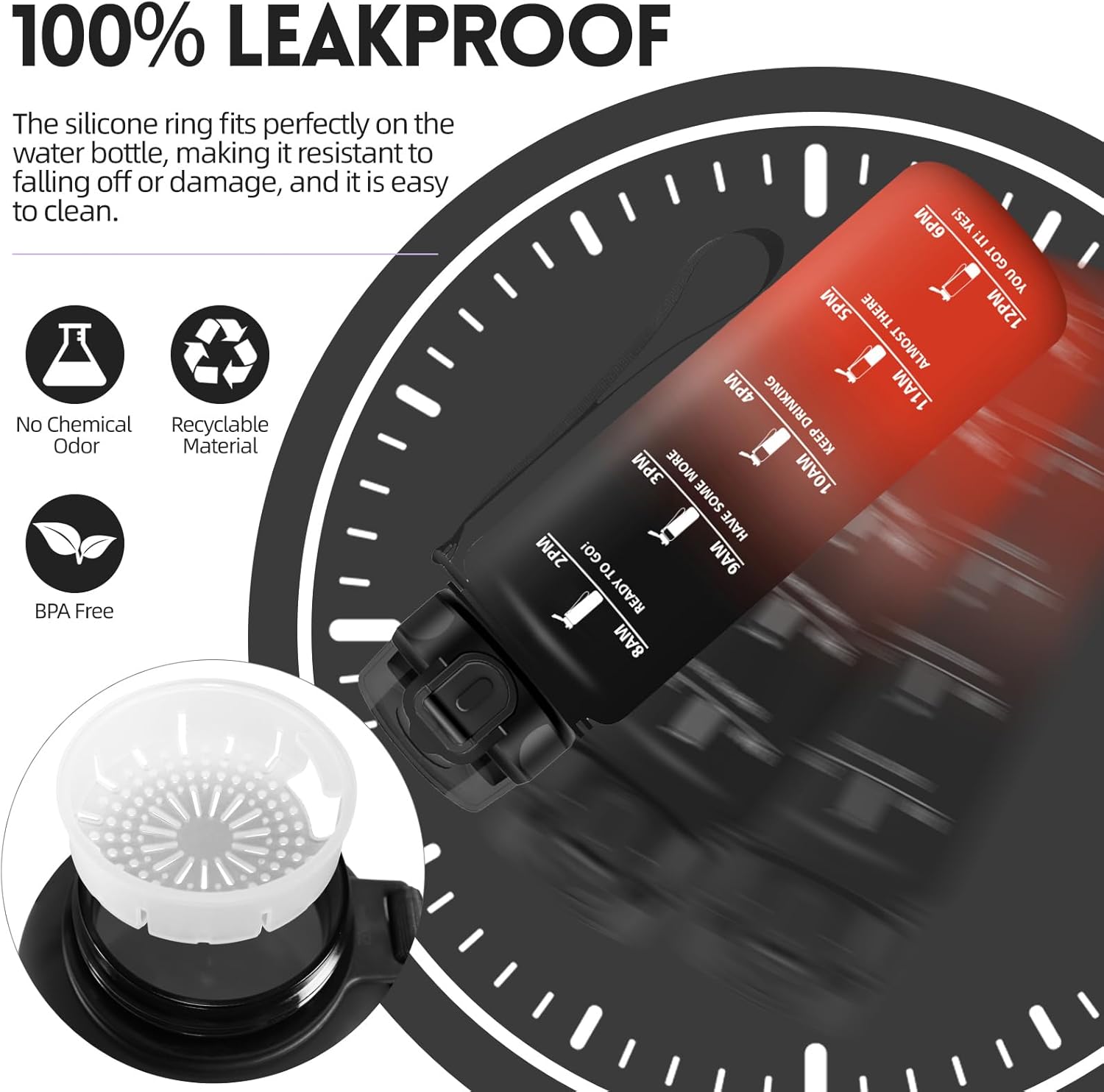 Motswedi 1000ml BPA-Free Leakproof Water Bottle with Time Markings