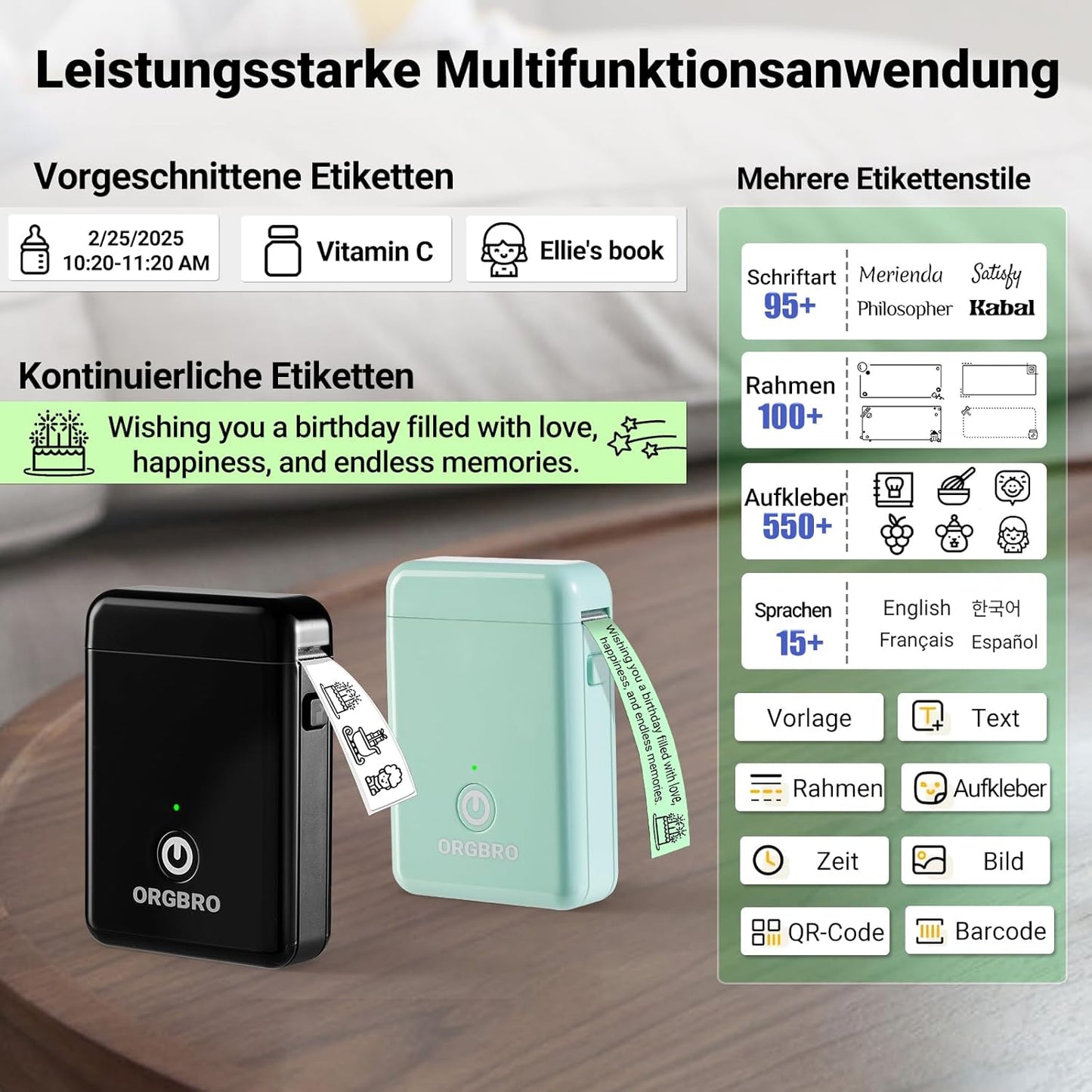 ORGBRO X1 Portable Bluetooth Mini Label Printer with Tape – Compact Wireless Label Maker for Home, School & Office