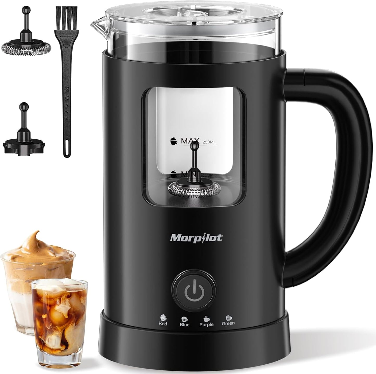 Morpilot 4-in-1 Electric Milk Frother 600 ml Black Glass