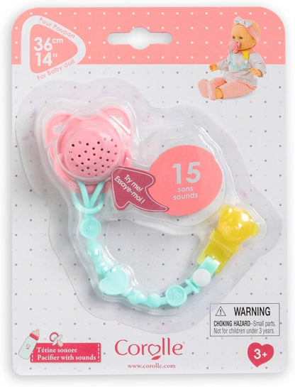 Corolle Baby Doll Pacifier with 15 Sounds - for 14" Baby Dolls, Pink/Blue