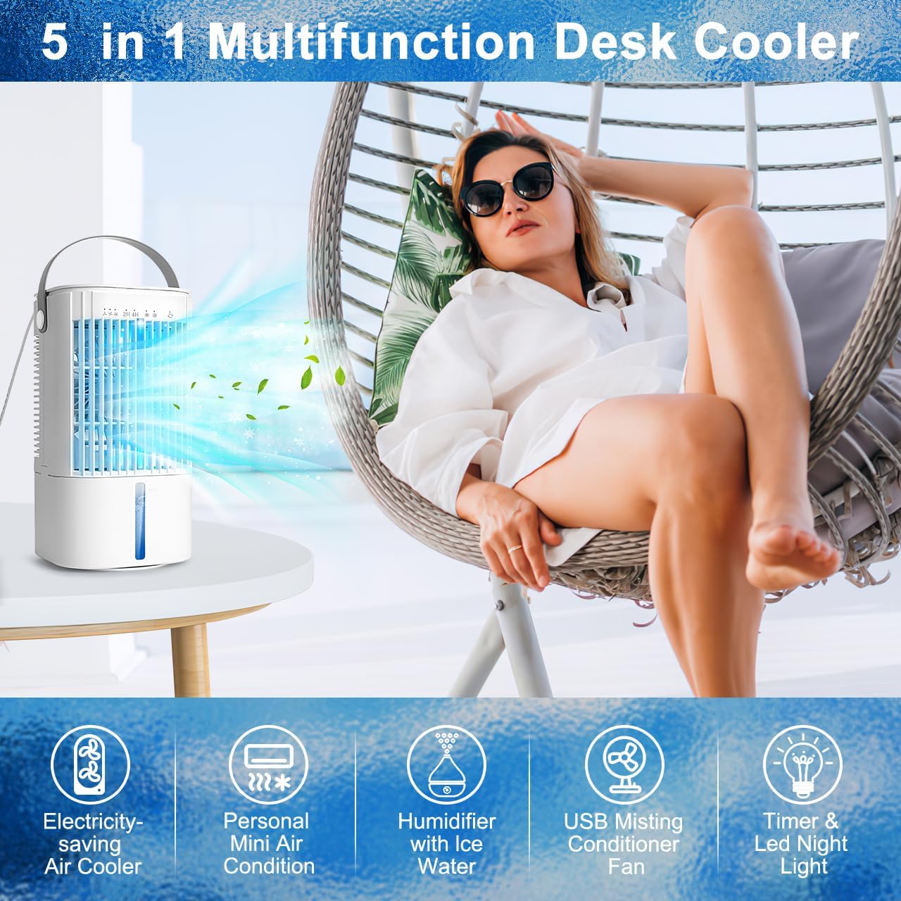 RenFox 5-in-1 Portable Air Conditioner 1000 ml Tank White