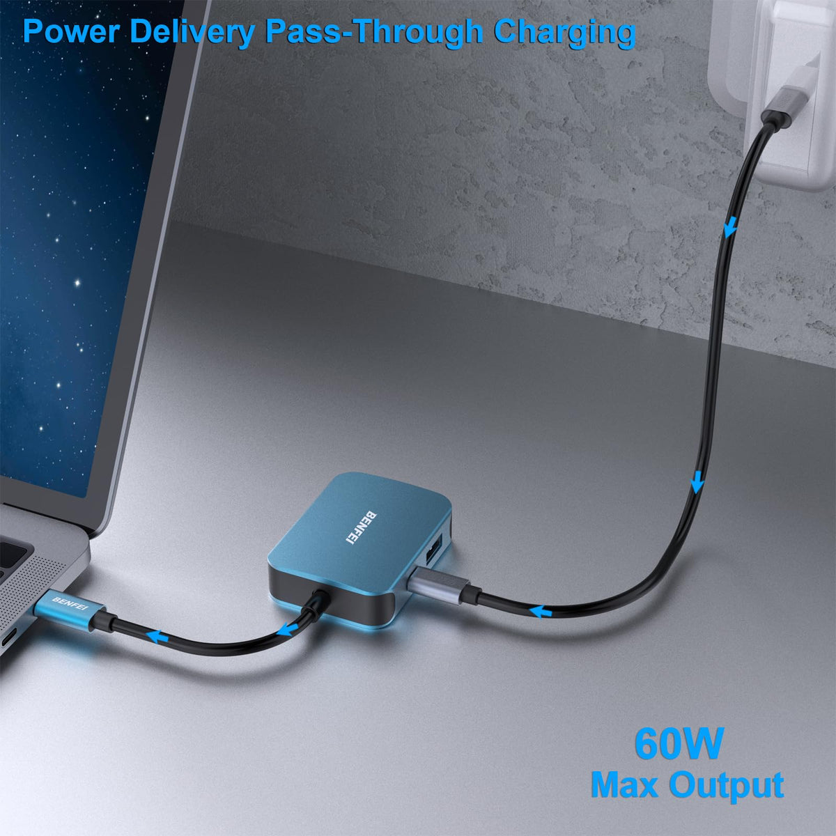 BENFEI 4-in-1 USB C Hub Adapter for MacBook iPhone 15 Blue