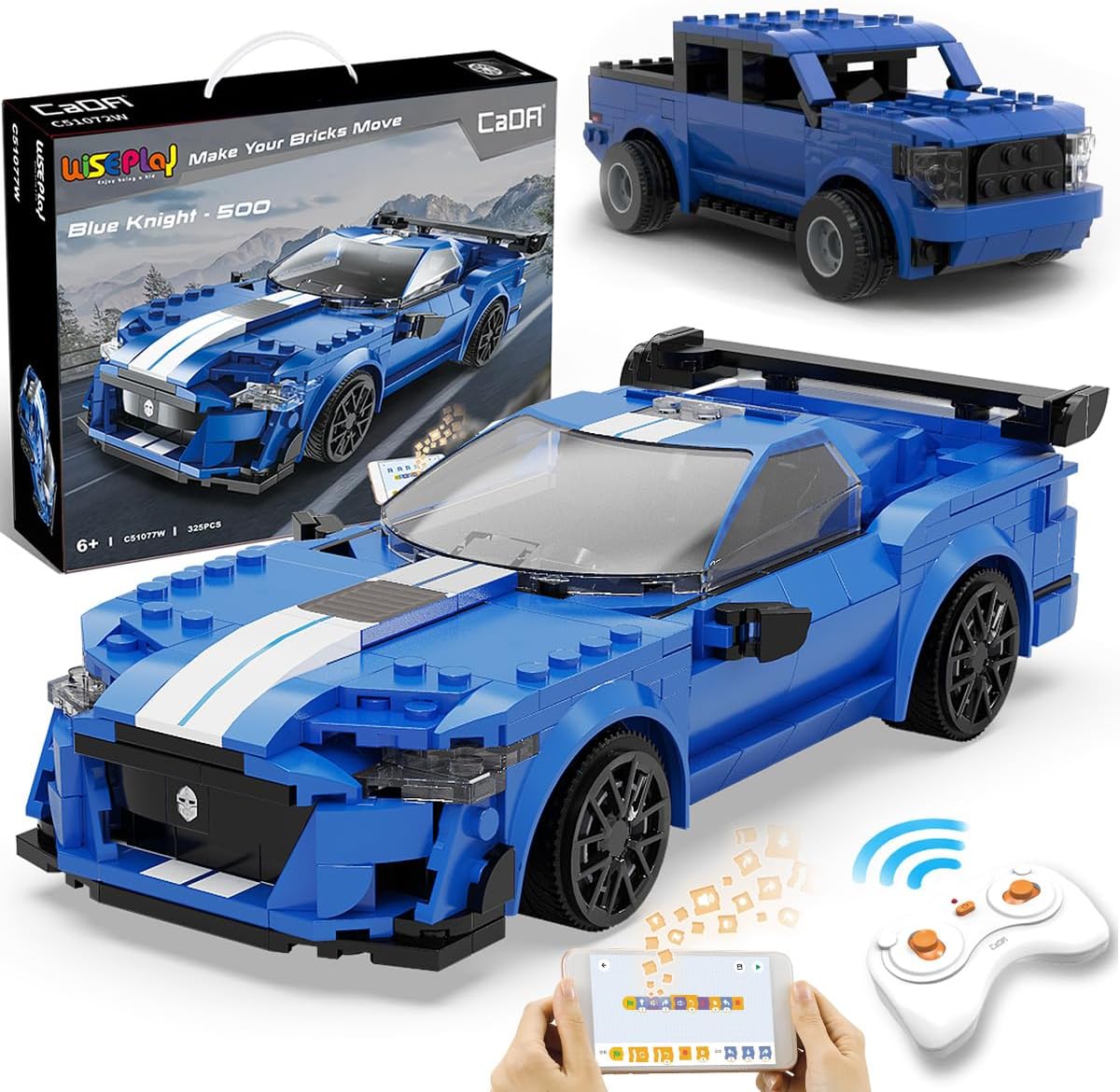 WISEPLAY 325-Piece Build-Your-Own RC Car Kit for Kids Blue