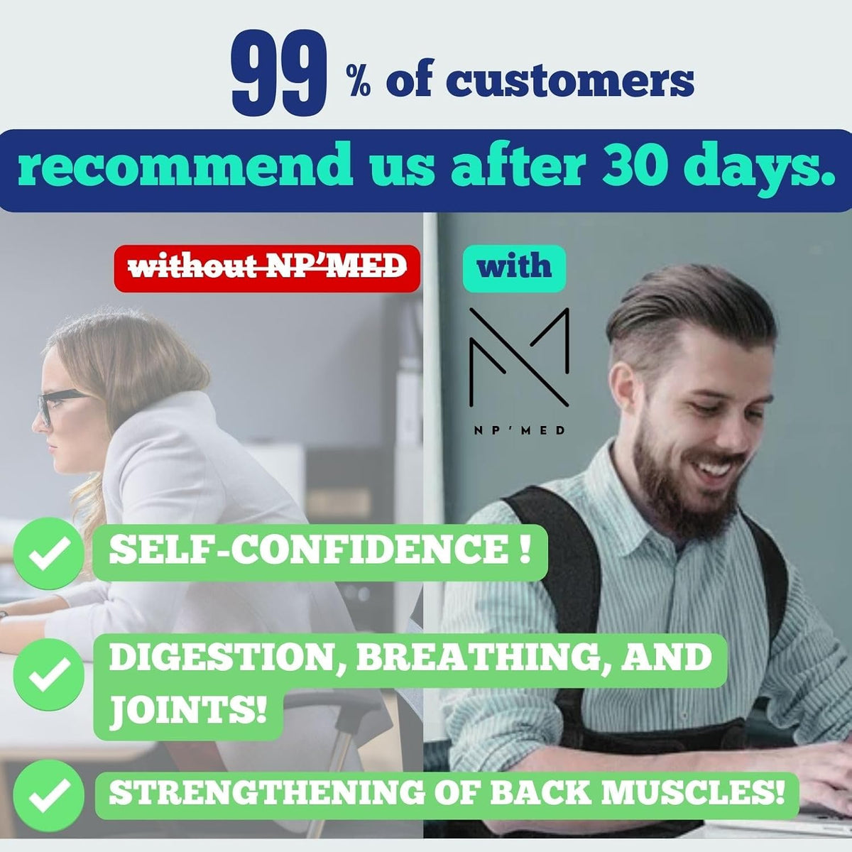 Np'Med Correctow Posture Corrector Back Support Black L