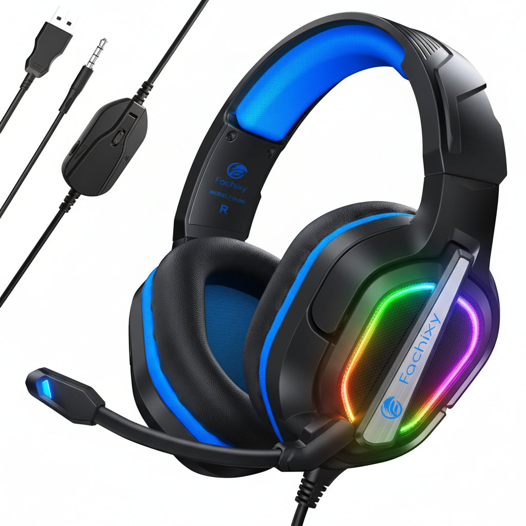 Fachixy High-Fidelity Gaming Headset with Noise-Cancelling Mic for PC