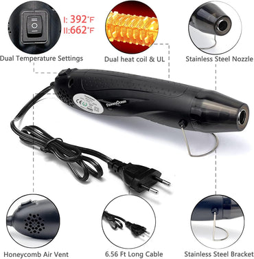 FloweryOcean 350W Mini Heat Gun Kit with 55 Shrink Tubes 4:1 Ratio