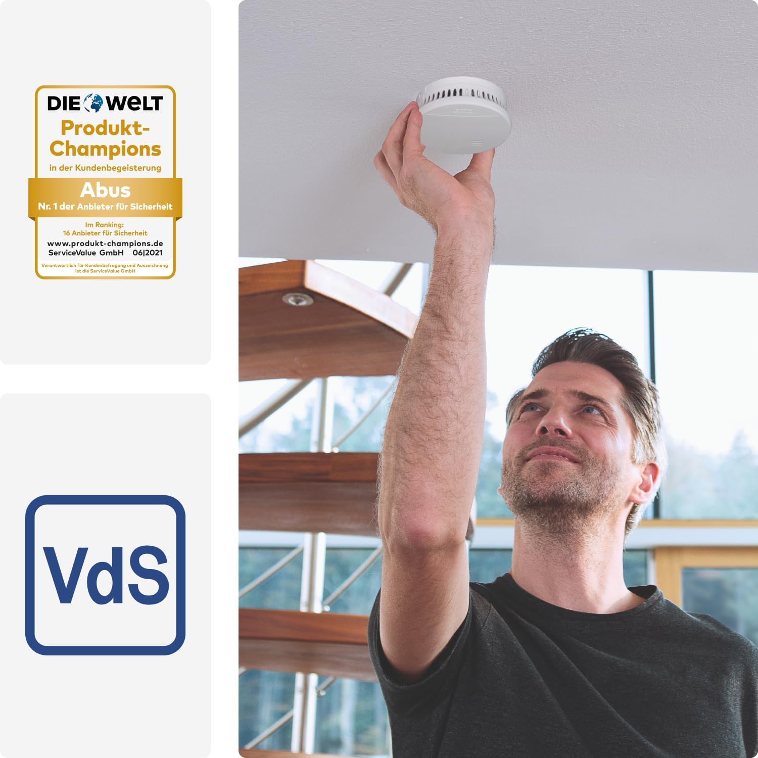 ABUS RWM150 White Smoke Detector with 10-Year Battery, 85dB Alarm