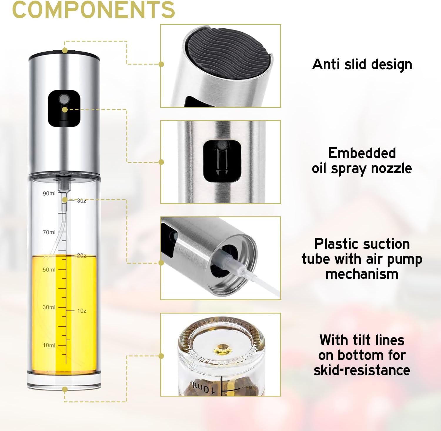 Edihome 100ml Non-Drip Kitchen Oil Sprayer with Stainless Steel Bottle