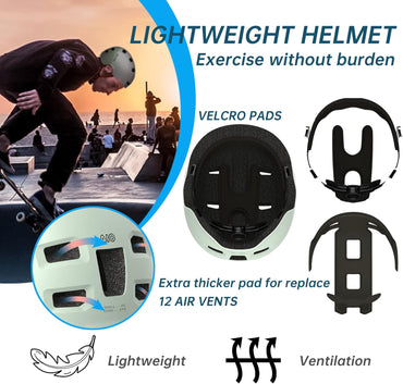 GLAMVILLA Ultralight Adjustable Skater Helmet for Kids and Adults