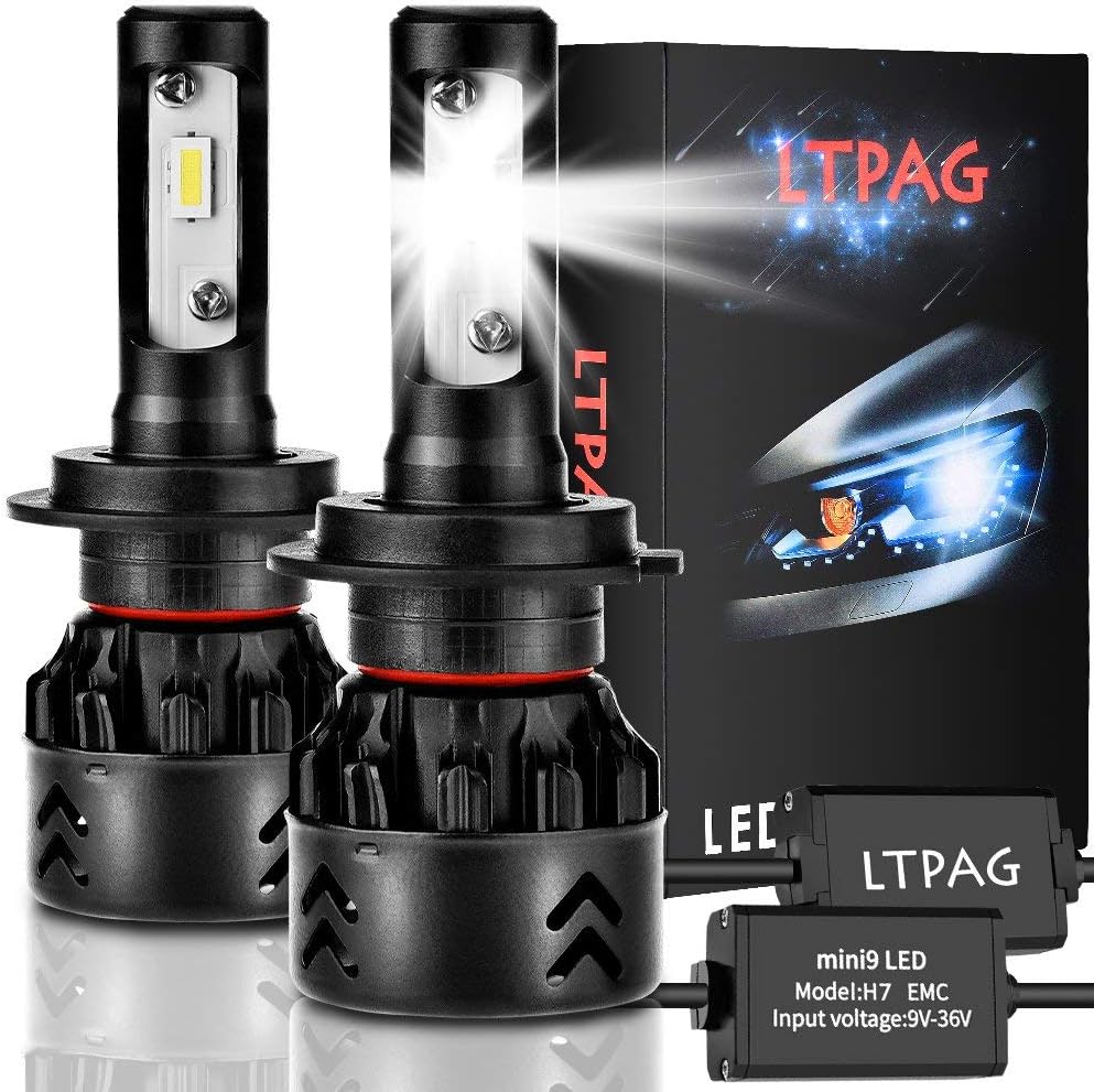 LTPAG mini9-H7 LED Headlight Bulbs 12000LM 6000K 72W 12V 2-Pack