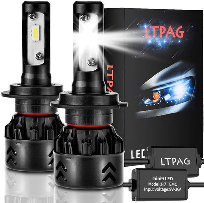LTPAG mini9-H7 LED Headlight Bulbs 12000LM 6000K 72W 12V 2-Pack