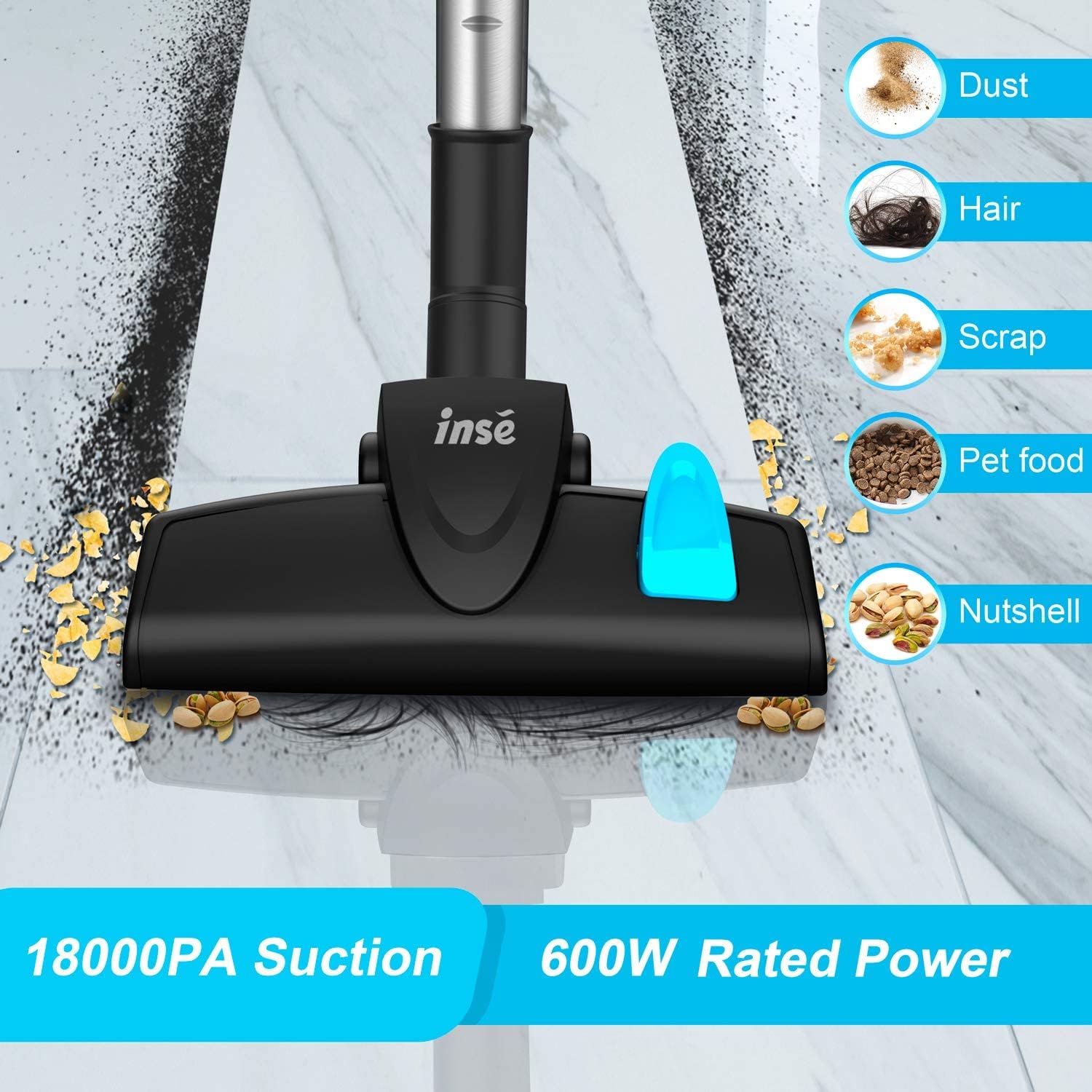 INSE I5 600 W Corded Stick Vacuum Cleaner 18 kPa Suction 6 m Cable Blue