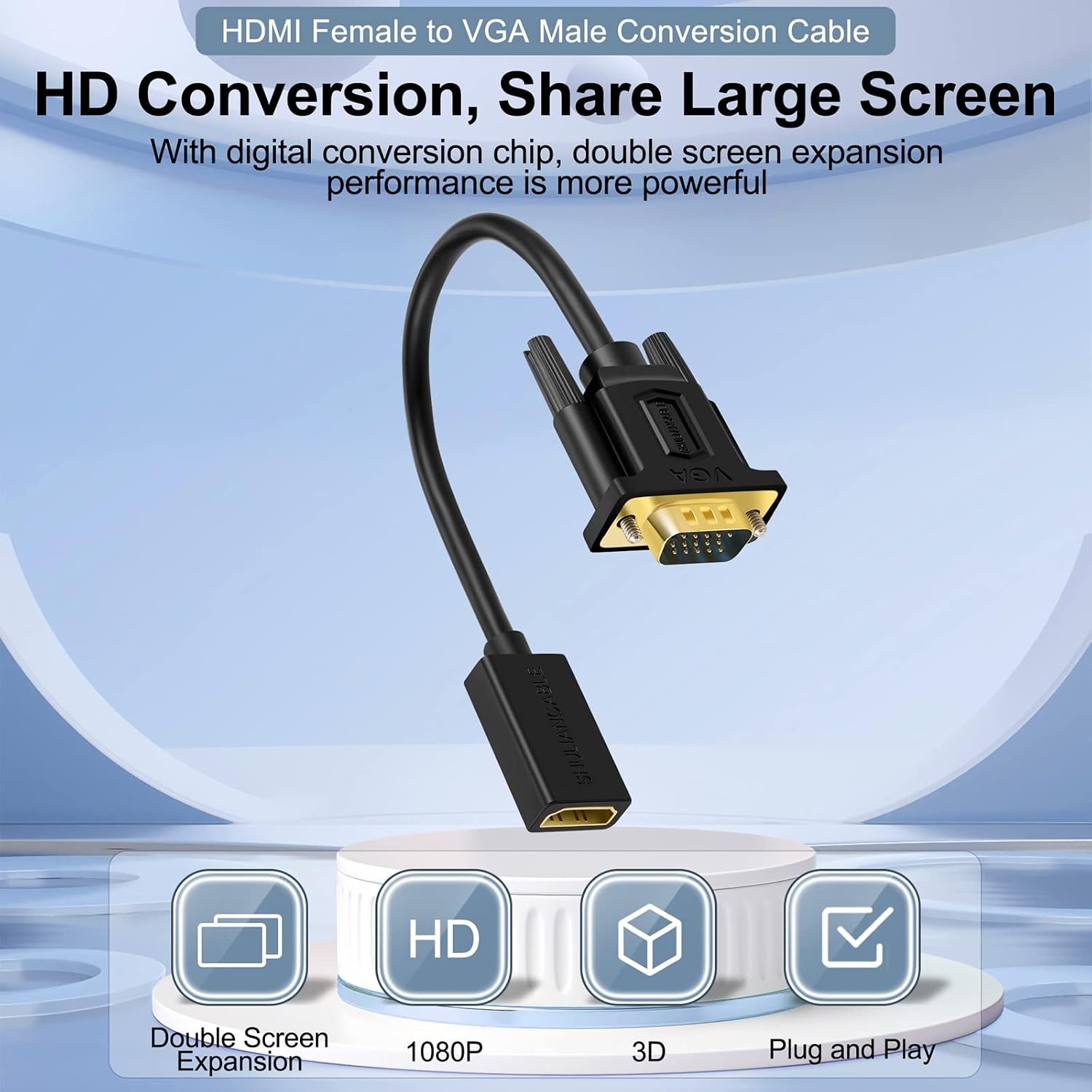 SHULIANCABLE HDMI Female to VGA Male Adapter 1080P 15CM Black