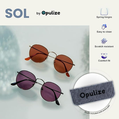 OPULIZE Sol Retro Round Sunglasses Gold Frame Brown Tips
