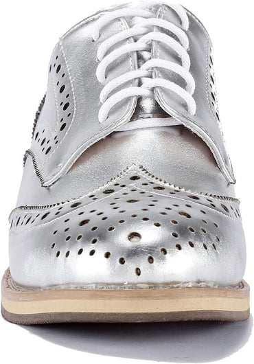U-lite Women's Perforated Lace-Up Wingtip Leather Flat Oxford Shoes