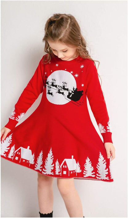 SMILING PINKER Girls Christmas Reindeer Knitted Dress – Warm Festive Outfit