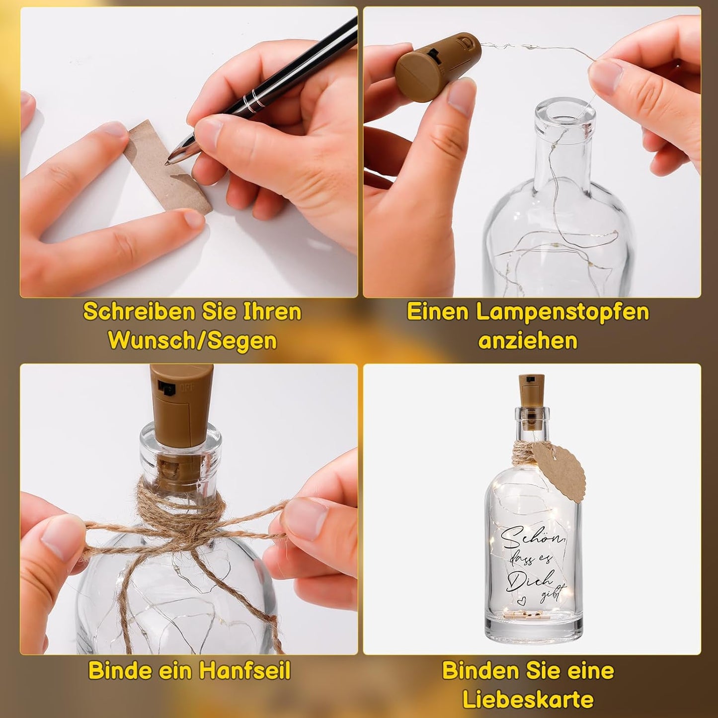 Personalised LED Bottle Light with Cork Stopper – Warm White Glow