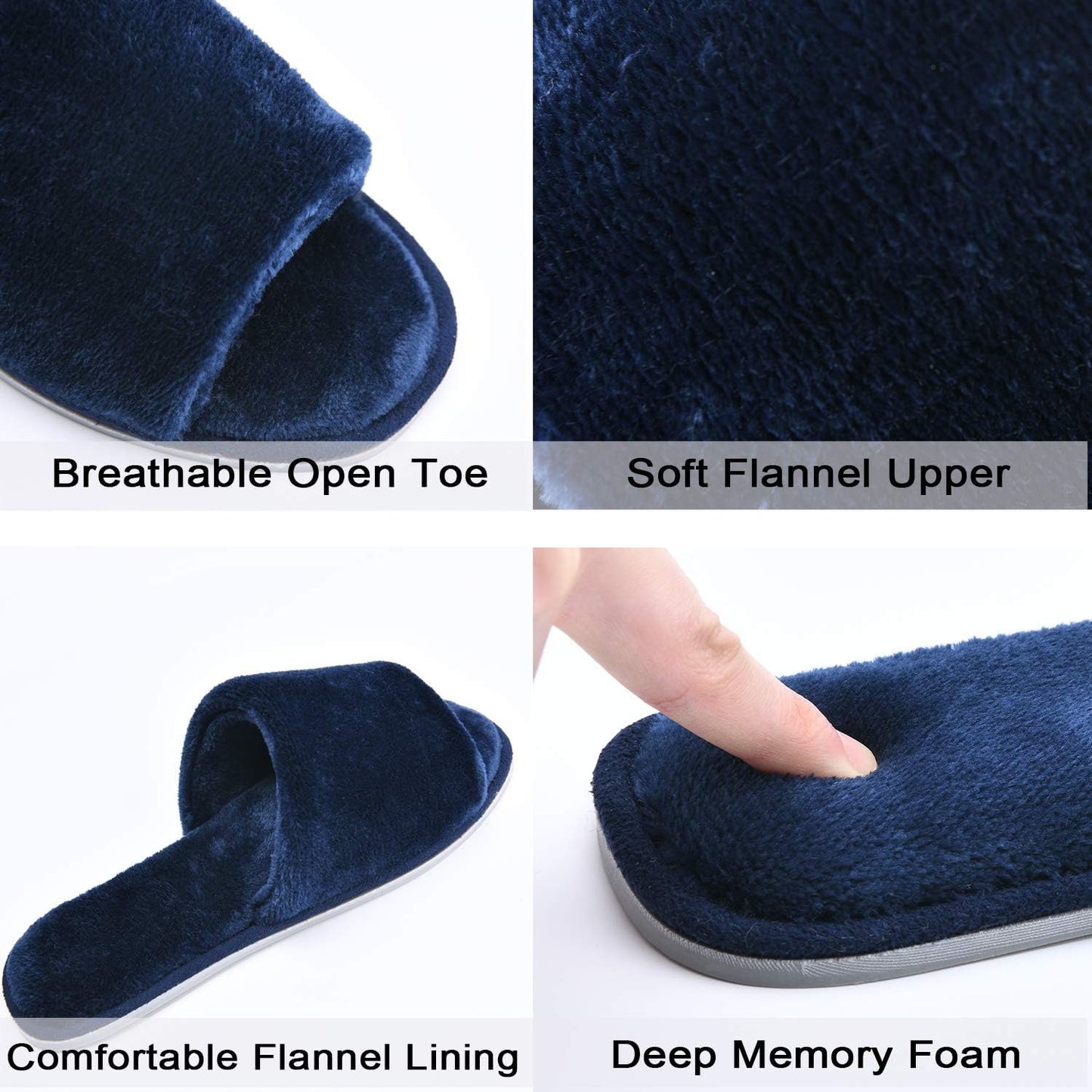 DL Women's Open Toe Memory Foam Flannel Slippers