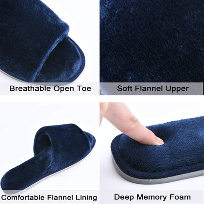 DL Women's Open Toe Memory Foam Flannel Slippers