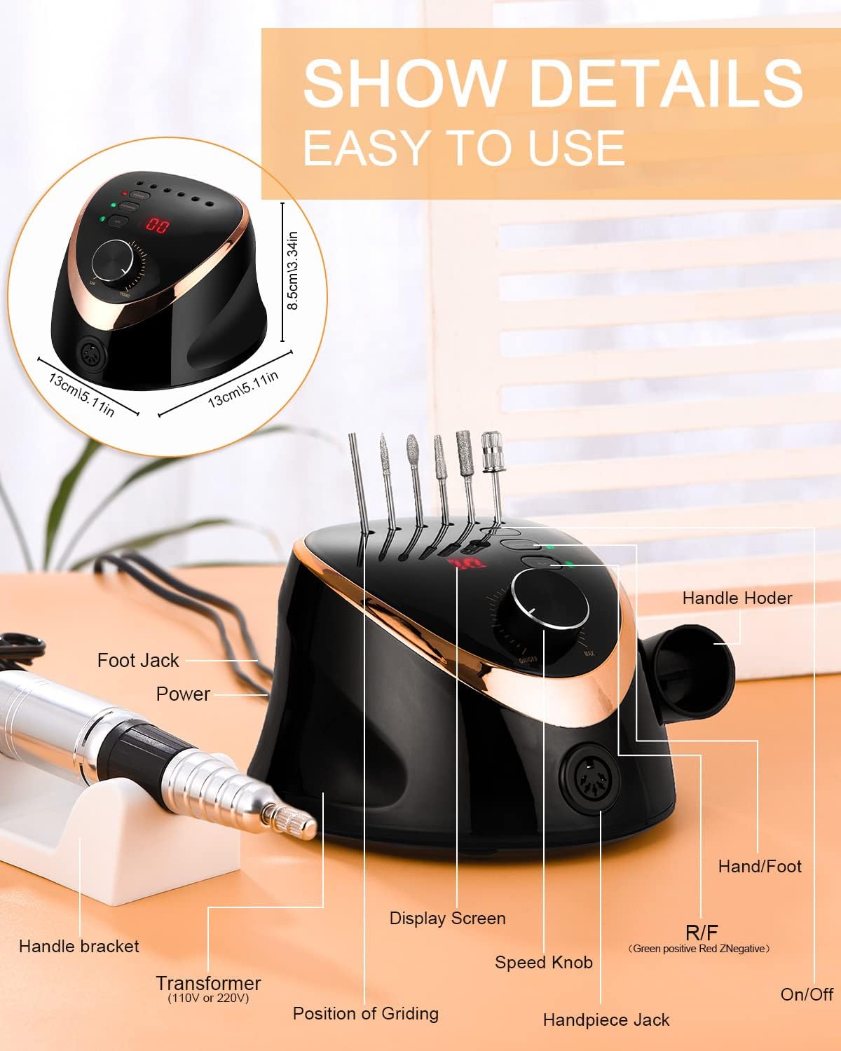 NEFLSI 35000 RPM Electric Nail Cutter with LED Display & Pedal