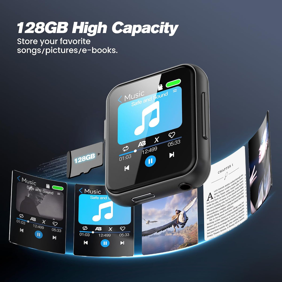 128GB Portable Bluetooth MP3 Player with 2" Touchscreen M01