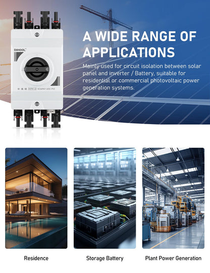 DIHOOL Solar Disconnect Switch IP66 Waterproof 30 Amp 2 Strings 2 in 2 Out 600V