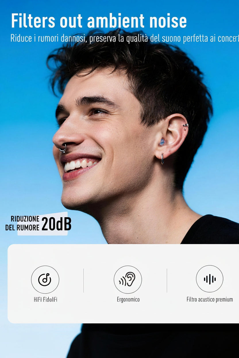 Hearprotek Concert Ear Plugs 20dB Noise Reduction Blue