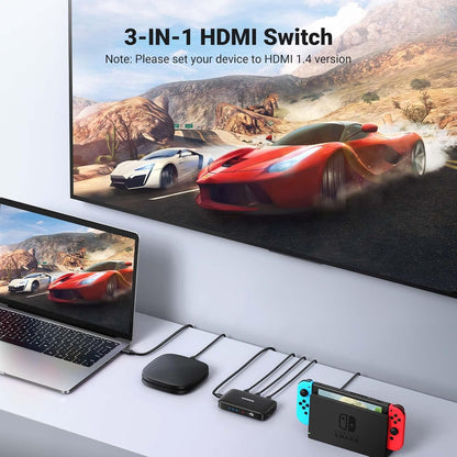 UGREEN 3-in-1 Out 4K HDMI Switch with Remote Control Black