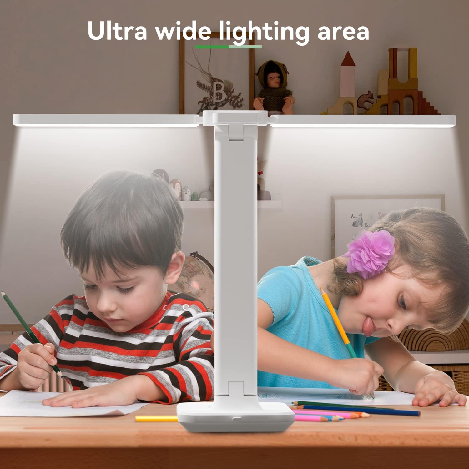 Hepside Double Head LED Desk Lamp Dimmable 3 Color Temperatures USB Touch Control